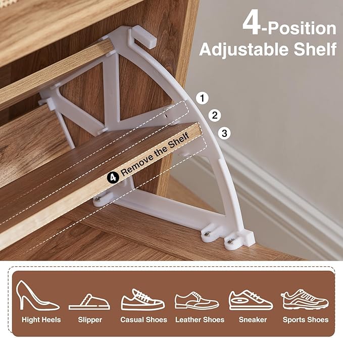 Shoe Storage Cabinet, Boho Rattan Shoe Organizer with 2 Flip Drawers,Farmhouse Freestanding Hidden Slim Narrow Shoe Rack Cabinet with Open Shelves for Entryway, Foyer,Hallway, Natural