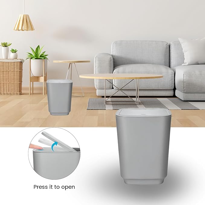 Bathroom Accessory Set 6 Piece Bathroom Accessories Set with Toothbrush Holder&Cup,Soap Dispenser& Dish,Toilet Brush Holder,Trash Can Plastic Gift Set for Bathroom Decorative Countertop（Gray