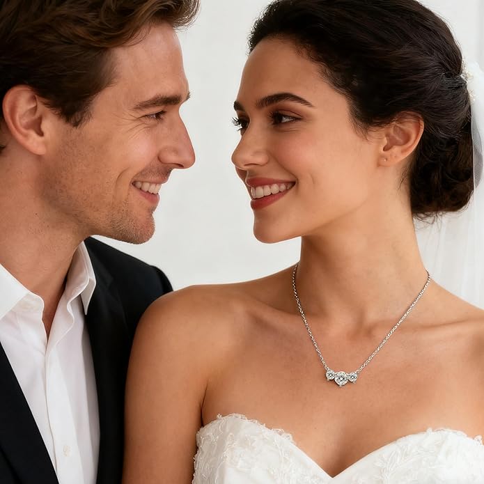 Moissanite Necklace for Women Three-Stone I Love You Jewelry Pendant Sterling Silver Lab Created Gem for Her Gift for Wedding Anniversary Birthday to My Wife Daughter Girlfriend Mom