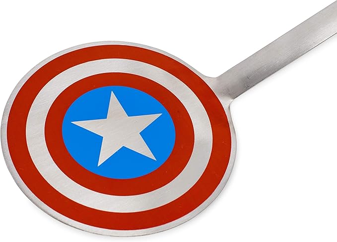 Marvel Captain America Shield Colored Flat Stainless Steel Spatula - Heavy Duty Wide Head Kitchen Cooking Flipper or Turner for Hamburger, Egg, Pancake & Sandwich - Perfect for Grills or Griddles