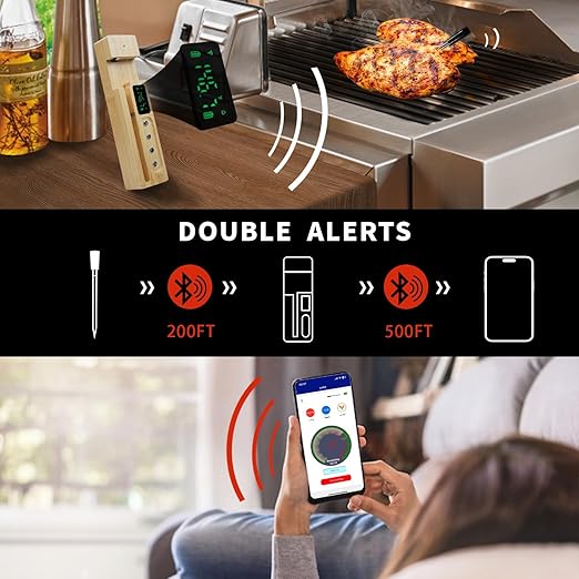Wireless Meat Thermometer Digital, Smart Bluetooth Instant Read Thermometer，±0.9℉ Accuracy, IP68 Waterproof Food Thermometer for Oven, Smoker, BBQ, Rotisserie, Kitchen