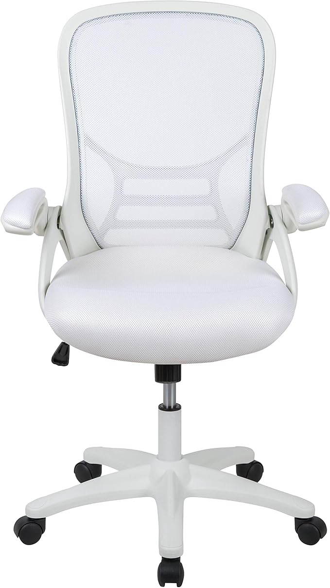 Flash Furniture Porter High-Back Swivel Office Chair with Adjustable Lumbar Support and Height, Ergonomic Mesh Desk Chair with Flip-Up Armrests, White