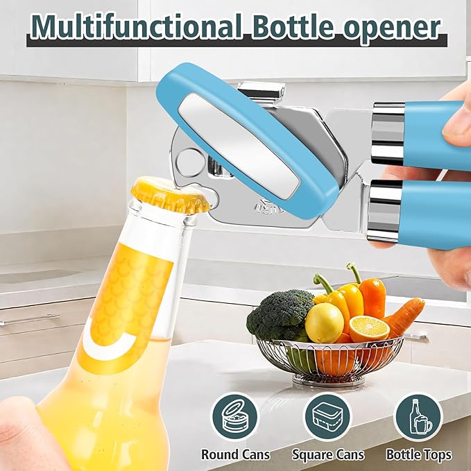 Multifunctional Heavy Duty Can Opener Manual Smooth Edge Can Opener and Bottle Openers with Magnet Durable Sharp Cutting Blade Comfortable Handle Big Effort-Saving Knob Kitchen Tool