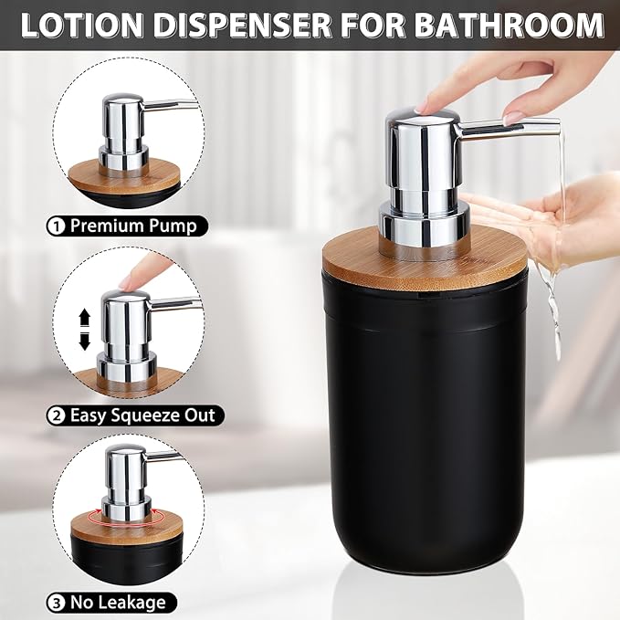 iMucci Bathroom Accessories Set 5Piece Black Bathroom Sets, Toothbrush Holder, Toothbrush Cup, Lotion Soap Dispenser, Soap Dish and Qtip Holder Bathroom Decor
