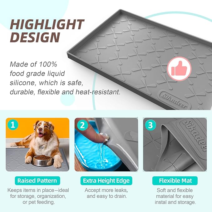 SIKADEER 34" x 22" Under Sink Mat Waterproof, Silicone Mat Kitchen Drawer Shelf and Cabinet Liner, Sink Protector for Kitchen Organizers and Storage, Boot Tray Pet Food Mats