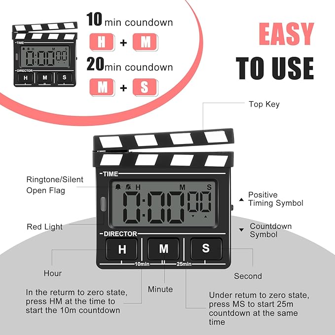 QANYI Modern Style Large Magnetic LED Display Digital Kitchen Timer, Auto Memory, Auto Shut-Off, Cute Desk Timer for Study, Classroom, Toothbrush, Exercise, Bathroom, Cooking