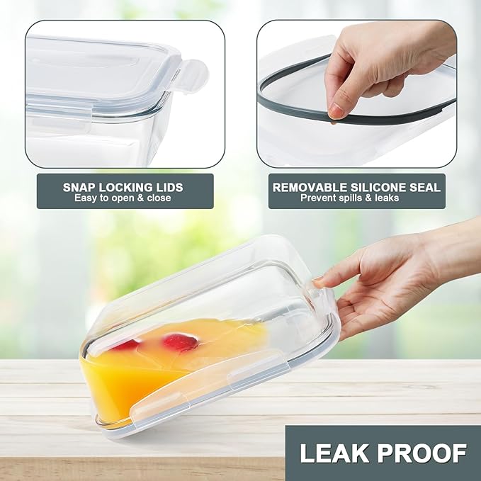 KOMUEE Large Glass Food Storage Containers Set (63oz & 27oz) with Airtight Lids, BPA-Free, 4 Pack Meal Prep Containers for Baking, Serving, Freezer, Microwave and Oven Safe