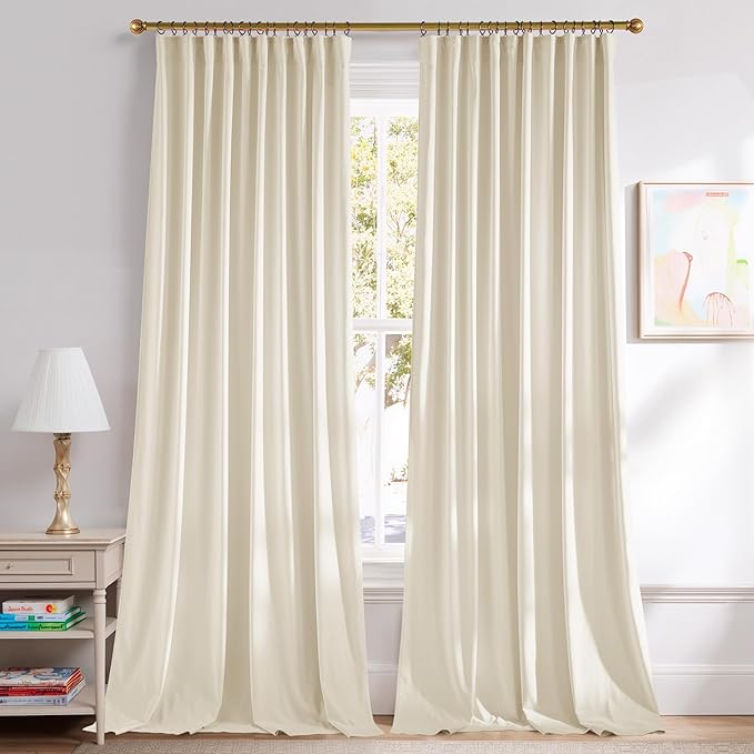 NICETOWN Ivory White Velvet Backdrops Curtains 10 ft Long for Christmas, Thermal Insulated Noise Reducing Extra Long Curtains for Large Door Windows, Back Tab with Pleat Tape (2 Panels, W52 x L120)