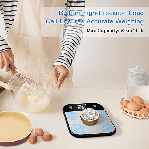 Food Scales for Kitchen,Digital Scale Grams and Ounces for Food Weight,Baking,Cooking,Meal Prep,Small Kitchen Scales with 7 Weighing Units/LED Display/Tare Function,Stainless Steel,Black