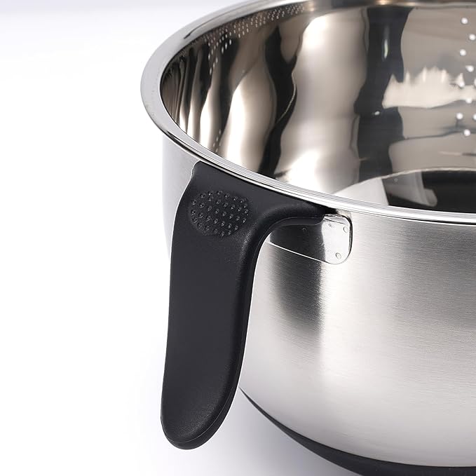 Kitchen Strainers and Colanders with Handle, Stainless Steel Grater with Container, Vegetable Shredder with 3 Blades, Versatile Side Drainer Bowl for Washing Rice, Beans and Fruits