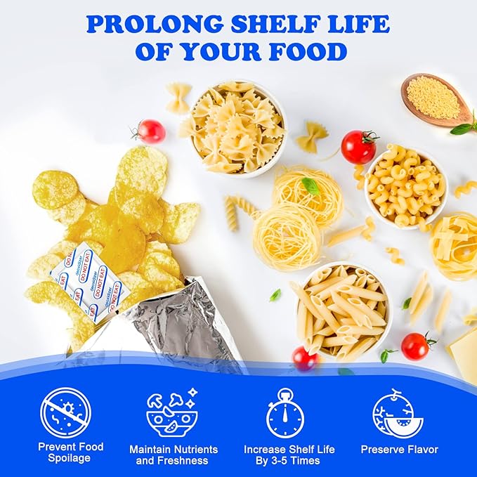 100 Packs 300CC Oxygen Absorbers (10 Packs in Individual Vacuum Bag), Food Grade Oxygen Absorbers for Long Term Food Storage, Perfect for Mylar Bags, Canning, Mason Jars