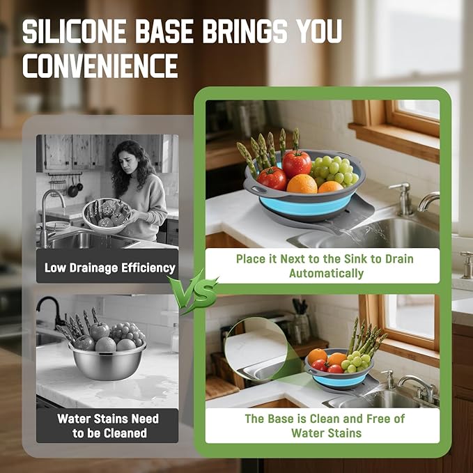 Collapsible Colanders (3 Pack Set) Food Strainers