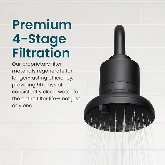 AquaTru Shower - High Pressure Shower Filter Removes Impurities from Hard Water to Support Healthy Skin, Scalp, Hair, Reduce Breakage, and Enhance Your Beauty and Self-Care Routine (Matte Black)