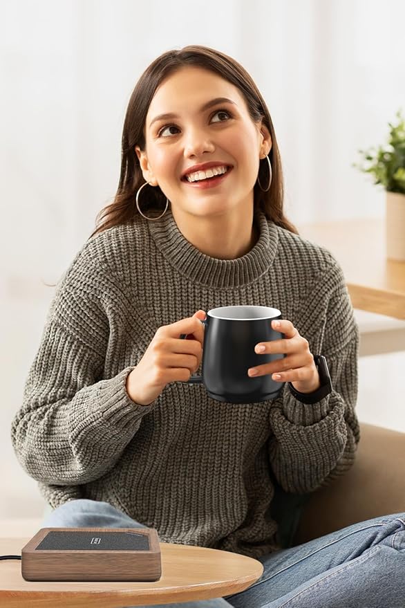 Coffee Mug Warmer Set: Coffee Warmer for Desk Auto Shut Off Candle Warmer Plate Coffee Cup Warmer Heated Coffee Mug for Coffee,Tea, Milk Up to 131°F/55°C, Wood Grain with Black Mug