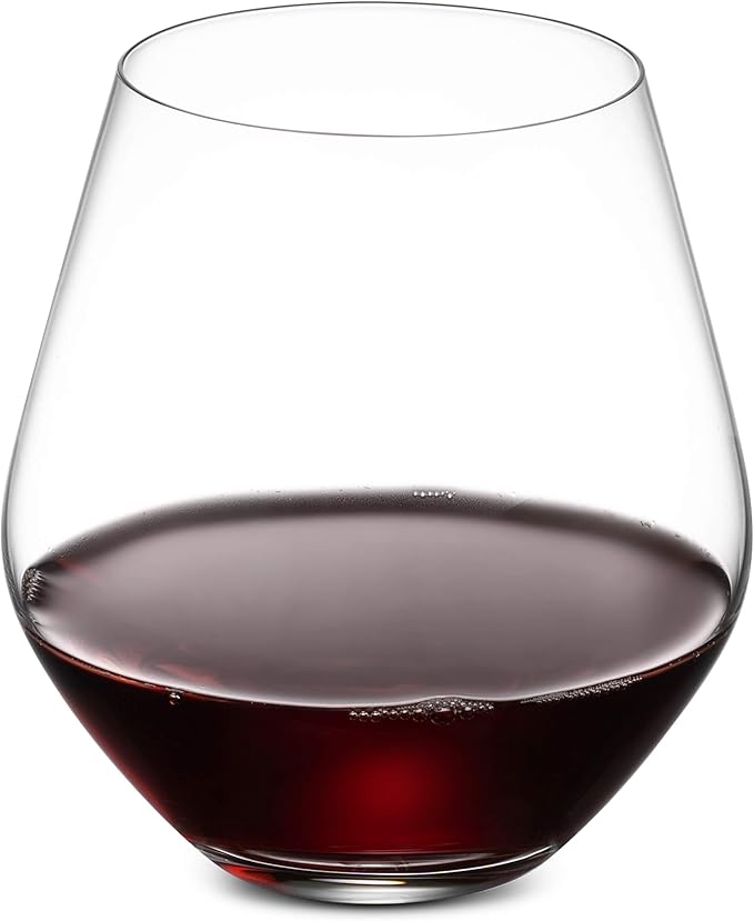 Godinger Wine Glasses, Stemless Wine Glasses, Red Wine Drinking Glasses, Stemless Wine Glass - 17oz, Set of 4 - Made in Europe