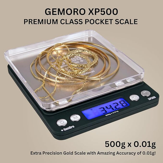 GemOro Platinum XP500 | Durable Precise Jewelers Countertop Portable Pocket Scale | Digital Precision Tool with Expert Professional Reading & Accuracy 500g x 0.01g Readability (Silver)