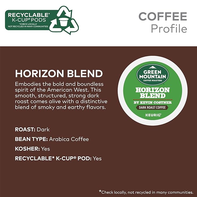Green Mountain Coffee Roasters Horizon Blend Coffee by Kevin Costner, Keurig Single Serve K-Cup Pods, 60-Count (6 x 10 Count Boxes)