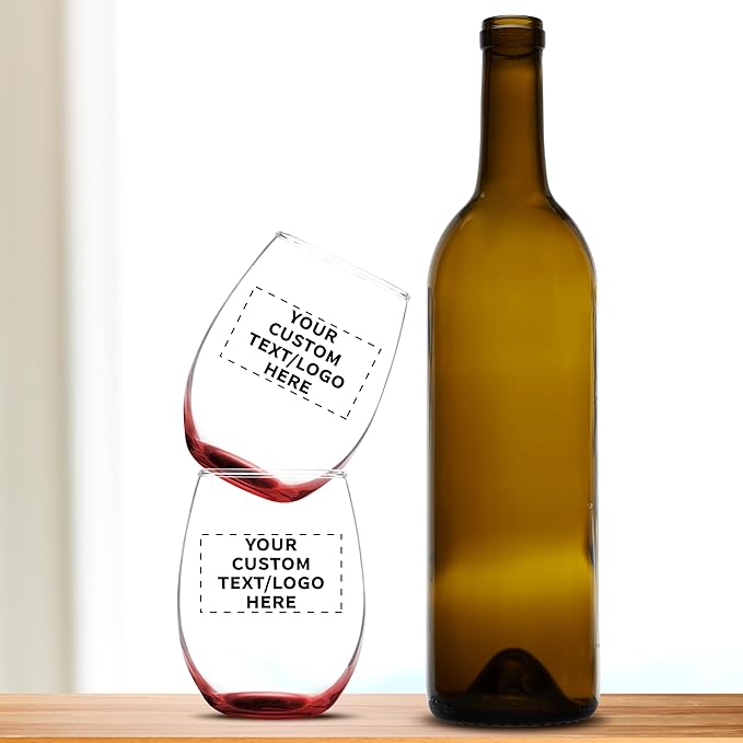 DISCOUNT PROMOS Custom Stemless Wine Glass 9 oz. Set of 10/50/100, Personalized Bulk Pack - Great for Wedding Favors, Bachelorette Party Decorations, Party Favors - Red