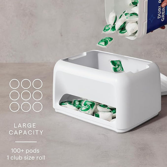 YouCopia SinkSuite Bag & Pod Dispenser, Standing Garbage Bag and Dishwasher Pod Organizer with Removable Lids for Storage, Speckled White