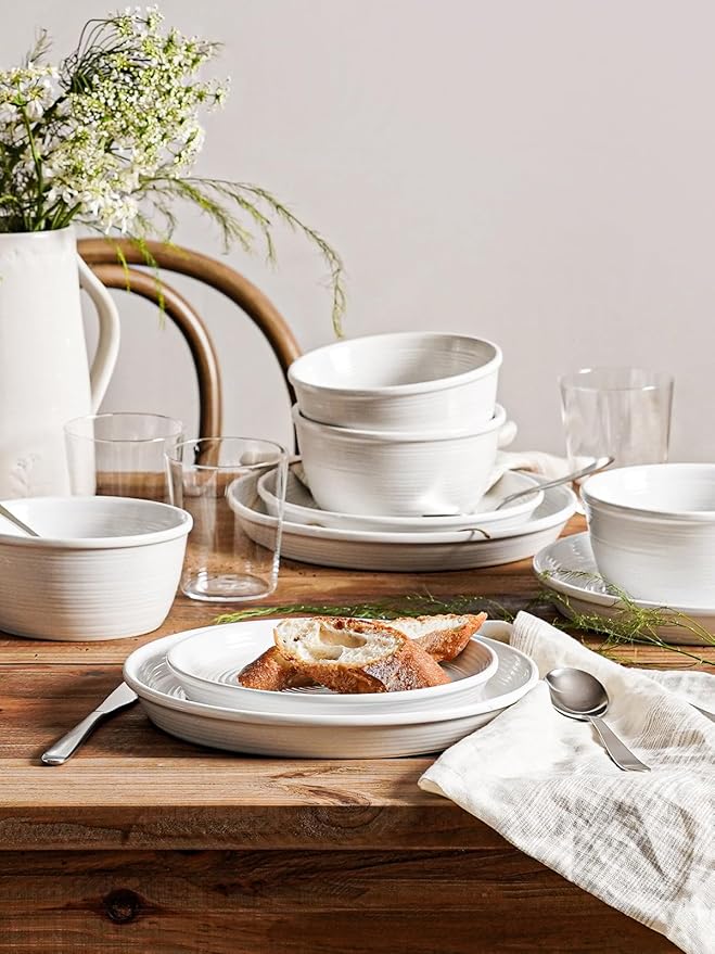 LE TAUCI Dishes Set for 6, Stoneware Plates and Bowls Set, 10" Dinner & 8" Salad Plates, 6" Bowls, Stackable, Microwave & Dishwasher Safe Ceramic Dinnerware, 18-Piece, White