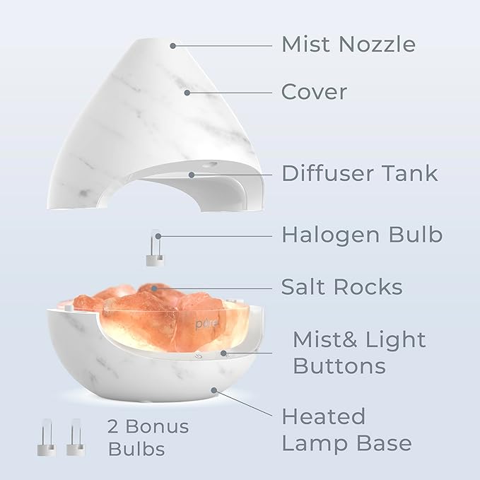 Pure Enrichment® PureGlow™ Crystal - 2-in-1 Himalayan Salt Lamp & Ultrasonic Essential Oil Diffuser, Original Salt Therapy Lamp, 100% Pure Himalayan Salt, Ambient Glow, 160 mL 16-Hour Tank (Marble)