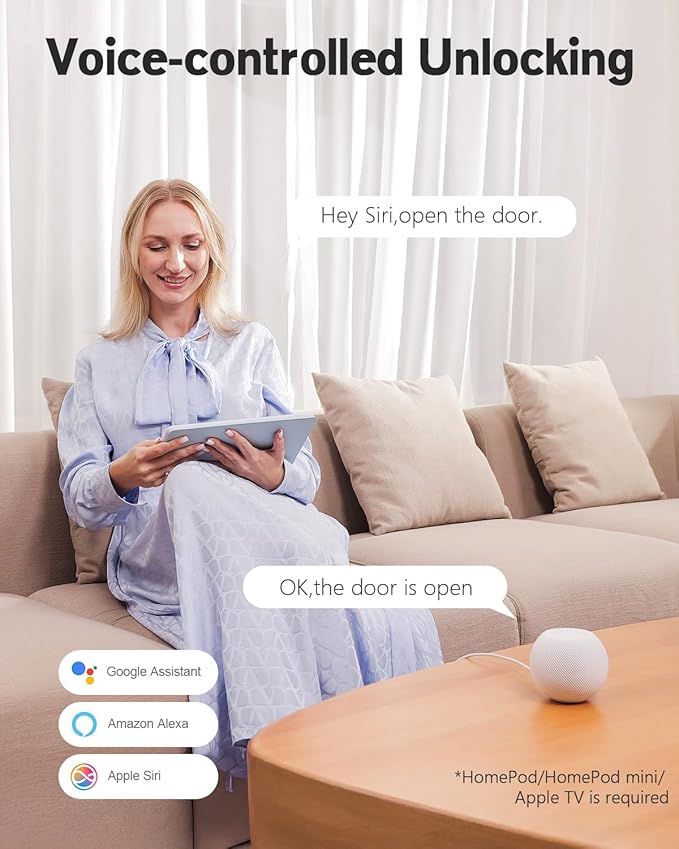 Keyless Entry Door Lock, Fingerprint Smart Lock with Apple Home Safety Deadbolt Supports Apple Homekit with Code, Built-in Wi-Fi, App Remote Control, Touchscreen Keypad for Front Door, Bedrooms