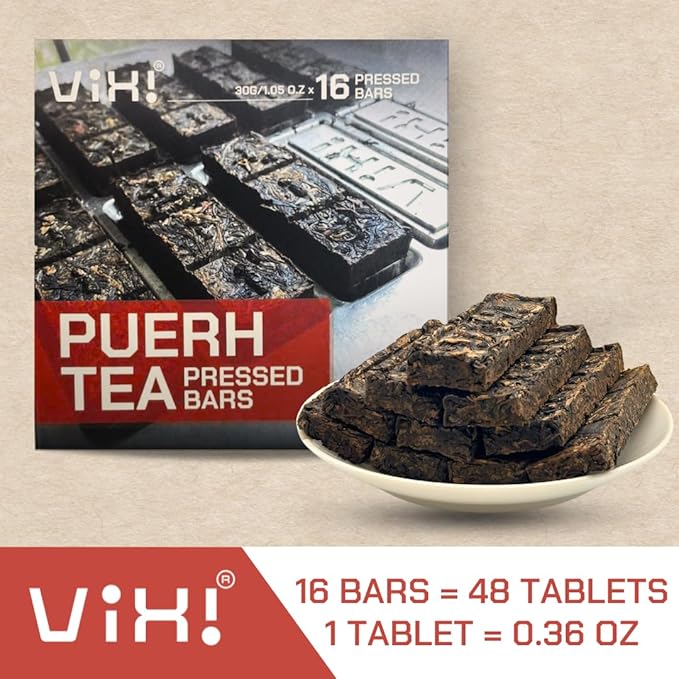 VIXI Puerh Tea, 48 Counts, Vietnam's Mountain Tea, Pu erh Tea Bricks, 100% Natural from Ancient Tea Tree, Premium Pu-erh Tea for Hot and Cold Brew