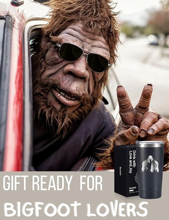 Onebttl Bigfoot Gifts for Men, Sasquatch Gifts, 20 oz Travel Mug Insulated Tumbler - Bigfoot Flag