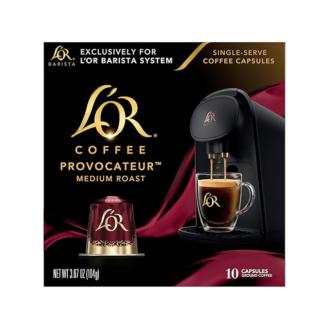 L'OR Coffee Pods, 10 Count Provocateur Medium Roast Blend, Single-Serve Aluminum Coffee Capsules Compatible with the L'OR BARISTA System & *Nespresso Original Machines, 10 count (Pack of 1)