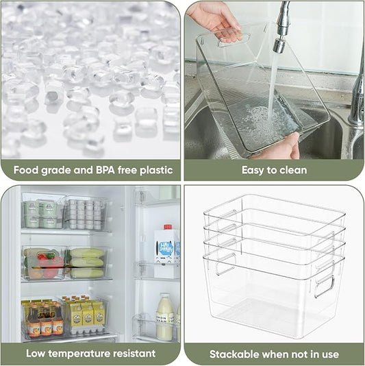 BALEINE Clear Plastic Storage Bins, Pantry Organization, BPA Free Stackable Refrigerator Organizers and Storage with Handles for Kitchen Fridge Cabinet Bathroom (8PK, 11x7.5x6)