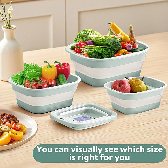 Collapsible Colander and Sink Basin Set 8 QT - 2 Pack Set Collapsible Strainer with Collapsible Wash Basin for Kitchen, RV Camping, Foldable Fruit Vegetable Washing Basket, 8 QT, Blue