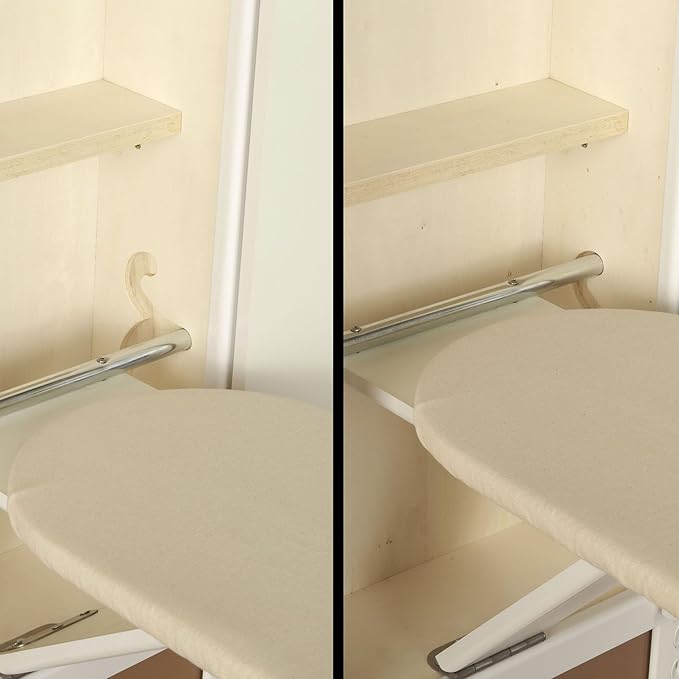 Household Essentials Ironing Board Cabinet, In-Wall Recessed Ironing Board Cabinet with Storage Shelves, Unfinished Wood, Oak
