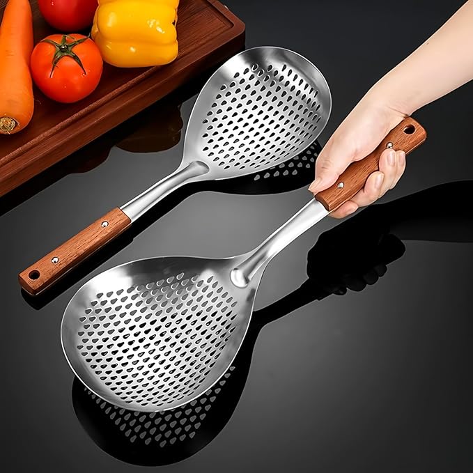 Stainless Steel Colander Strainer Pasta Food Noodle Grease Drain Fine Mesh Metal Kitchen Universal Clip on Spider Handle 5.8 Inch