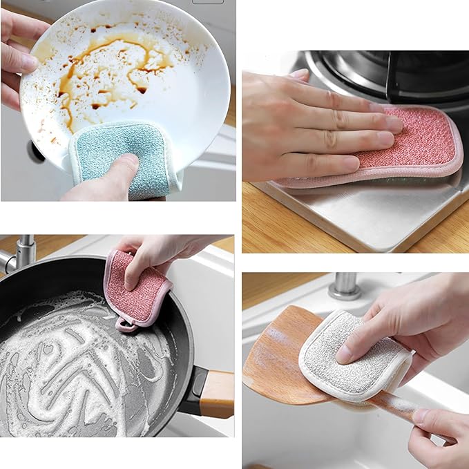 4 Pack Kitchen Scrub Sponge Dual Action Washing Up Cleaner Heavy Duty Scouring Pads Household Cleaning Wash Cloth (4)