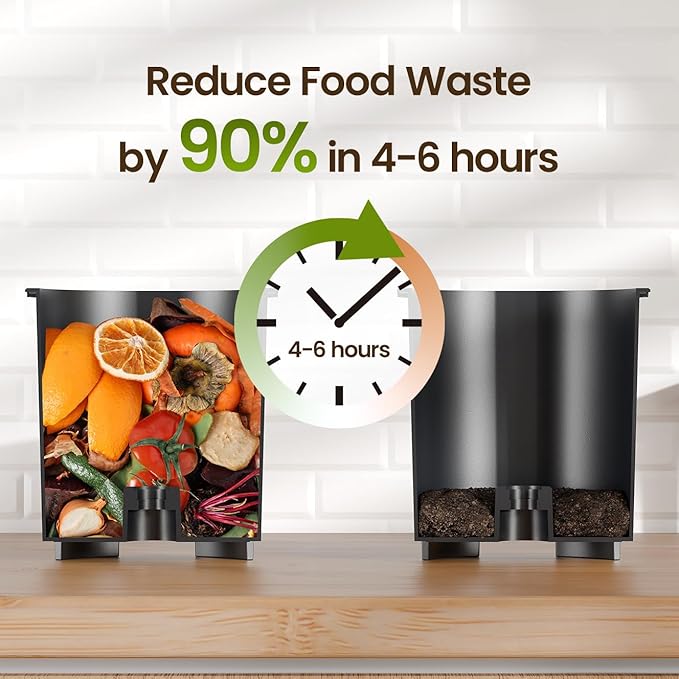 TOPZEE Electric Compost Bin for Kitchen - 3L Countertop Composter with Odorless Auto-Cleaning, Turns Food Waste to Fertilizer in 4 Hours, for Indoor Home Use, Black