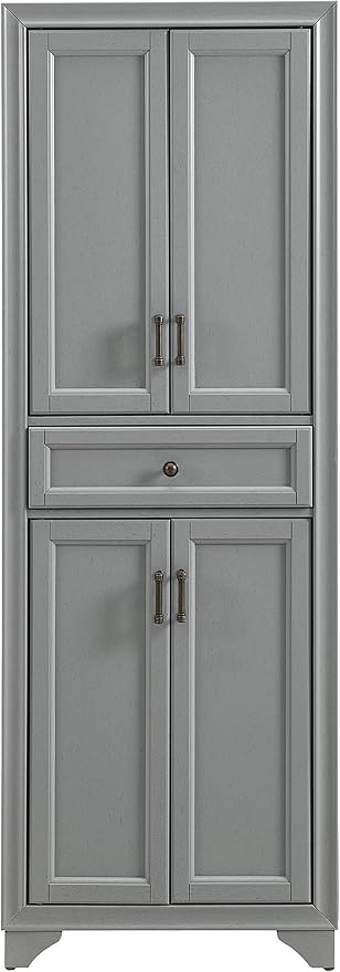 Crosley Furniture Tara Pantry Storage Cabinet with Shelves, Kitchen, Dining, or Laundry Room, Distressed Gray