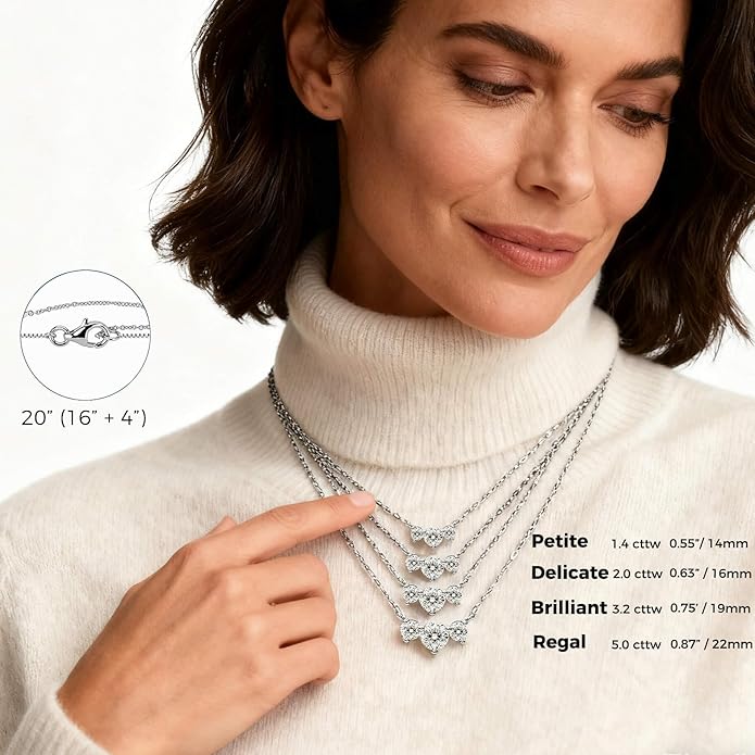 Moissanite Necklace for Women Three-Stone I Love You Jewelry Pendant Sterling Silver Lab Created Gem for Her Gift for Wedding Anniversary Birthday to My Wife Daughter Girlfriend Mom