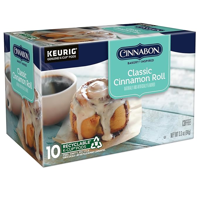 Cinnabon Classic Cinnamon Roll Coffee, Keurig Single Serve K-Cup Pods, Light Roast Coffee, 60 Count, (6 Packs of 10)