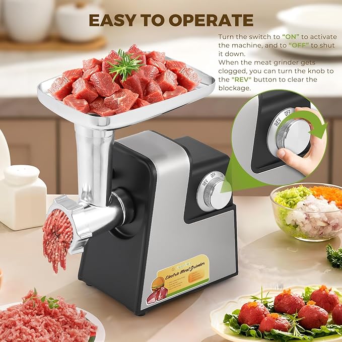 Meat Grinder Electric 2700W Meat Mincer Chopper Machine Multifunctional with 3 Cutting Blades, 3 Grinding Plates, 3 Sausage Stuffer, Kubbe Kit, Meat Grinders for Home Use