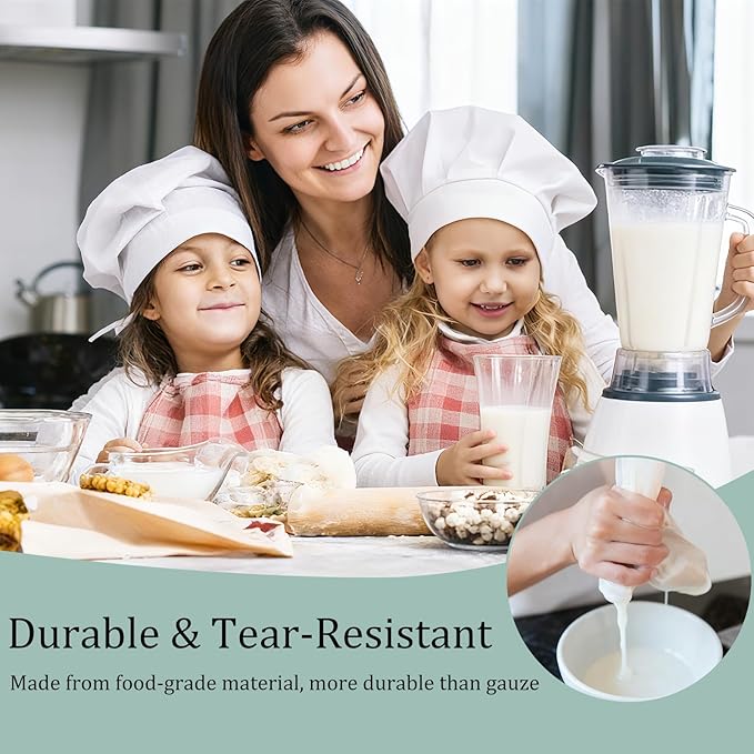 4PCS Nut Milk Bag, Food Grade Nylon Cheese Cloth Bag, Straining Reusable Fine Mesh Strainer for Tea, Yogurt, Juice, Cheese, Soup, Herbs, Vegetable Juice (8"x12"/14"x14"/10"x12"/12"x12")