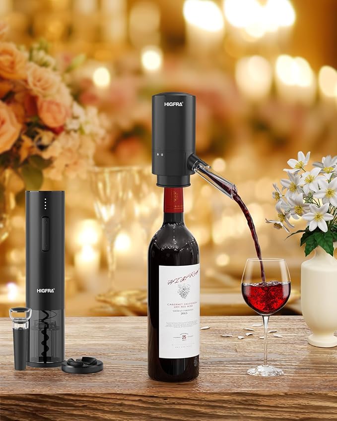Rechargeable Electric Wine Opener Set - All-in-One Premium Wine Gift with Wine Aerator, Vacuum Stopper and Foil Cutter - Perfect for Christmas, Home, Bar, and Party Use-Day Gifts for Dad