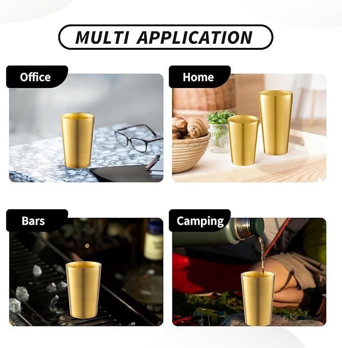 6 Pack 12 oz Stainless Steel Insulated Cup, Double Wall Vacuum Small Metal Cup, Reusable Camping Cups Unbreakable Indoor Outdoor for Party, Home, Office, BBQ, Gold