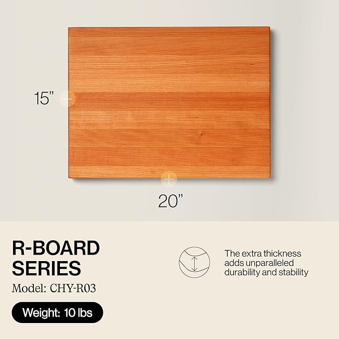 John Boos R-Board Series Rectangular Wooden Cherry Cutting Board 20”x15” – 1.5” Thick, 10-lb Reversible Butcher Block with Edge-Grain & Finger Grips – Made in the USA