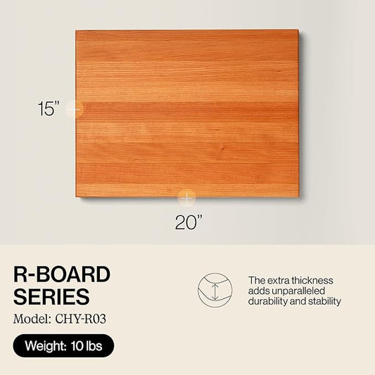 John Boos R-Board Series Rectangular Wooden Cherry Cutting Board 20”x15” – 1.5” Thick, 10-lb Reversible Butcher Block with Edge-Grain & Finger Grips – Made in the USA