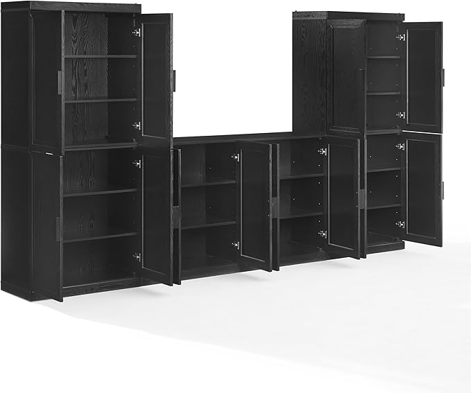 Crosley Furniture Essen 3-Piece Modern Sideboard Buffet Cabinet and Kitchen Storage Pantry Set, Black