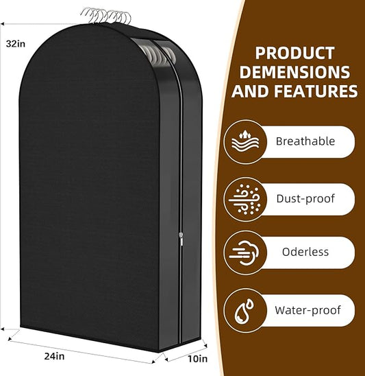 Black Garment Bags for Hanging Clothes 4 Packs, 10“ Gusseted and 32" Clothes Protectors for Hanging Clothes for Closet, Shirts, Coats, Dresses