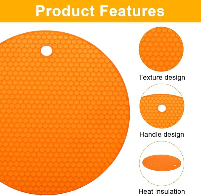 uxcell 4pcs Silicone Jar Opener Pads, 17.5cm/7" Texture Can Opener Multipurpose Round Bottle Lid Opener Non-Slip Coasters for Weak Hands Seniors Children, Orange