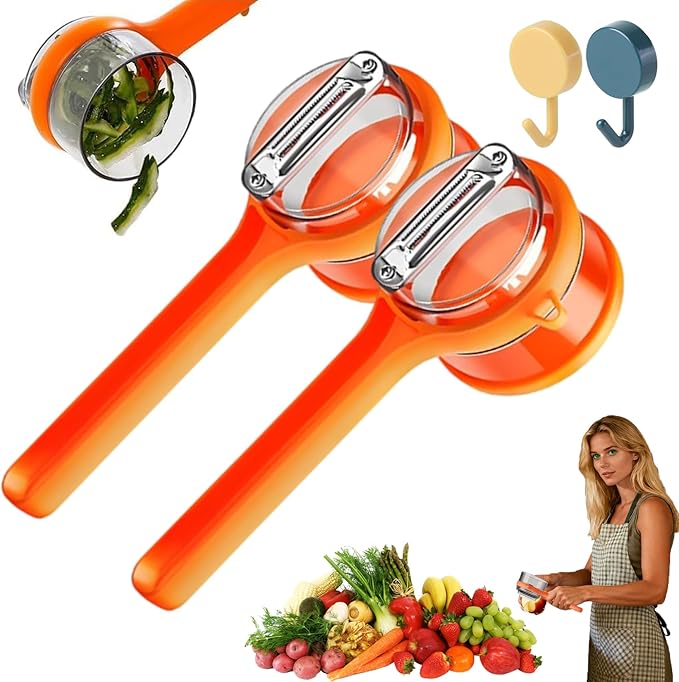 2026 New Peeling Knife with Storage Box, Vegetable Peeler with Container, Fruit & Vegetable Peeler with Catcher, Double-Sided Stainless Steel Multi-Function Kitchen Peele (Orangen*2)