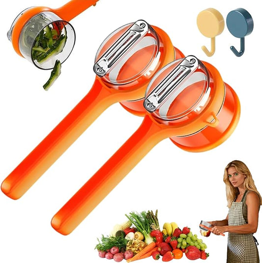 2026 New Peeling Knife with Storage Box, Vegetable Peeler with Container, Fruit & Vegetable Peeler with Catcher, Double-Sided Stainless Steel Multi-Function Kitchen Peele (Orangen*2)