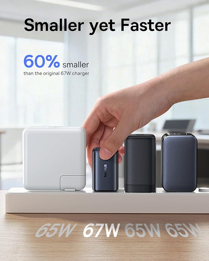 Baseus PICOGO 67W USB C Charger, Smallest 3 Port Fast Charging Block with Foldable Plug, PD/PPS for MacBook Air/Pro, iPhone 17/16/15 Series, Galaxy S25/24, Airpods 4 & More